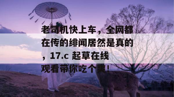 老司机快上车，全网都在传的绯闻居然是真的，17.c 起草在线观看带你吃个爽！